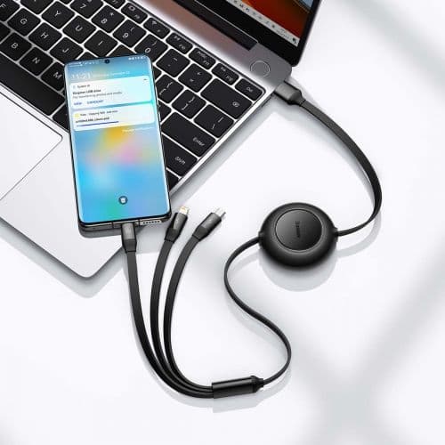 CABLU alimentare si date Baseus, Fast Charging Data Cable pt. smartphone, USB la USB-C / Lightning / Micro, 66W/2A, 480Mbps, negru "CAMJ010101" (inclu