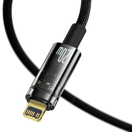 CABLU alimentare si date Baseus Explorer, Fast Charging Data Cable pt. smartphone, USB Type-C la Lightning 20W, 2m,Auto Power-Off,negru transparent "C