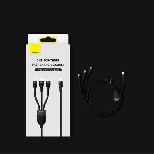 3in1 USB cable Baseus Flash Series 2, USB-C + micro USB + Lightning, 100W, 1.5m (black)
