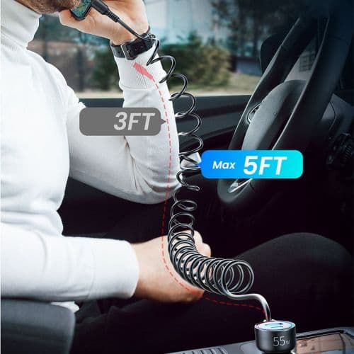 Joyroom Car Charger 3-in-1, C+U with Type-C Coiled Cable 1.5m, 55W, Black (JR-CL07)