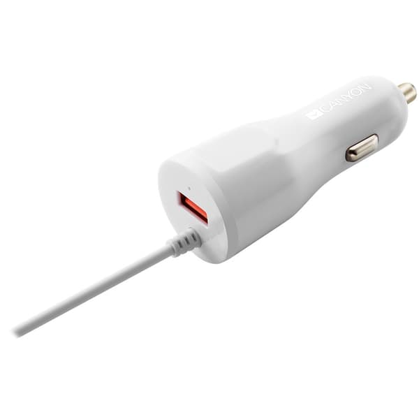 CANYON car charger C-033 2.4A/USB-A built-in Lightning White