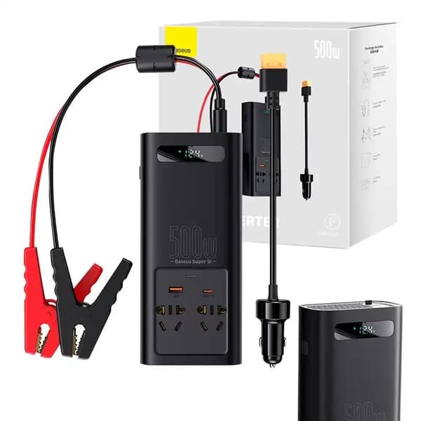 Baseus Car Power Inverter 150W 12V / 500W 220V (C+U + Dual EU plug) Black (CGNB000101)