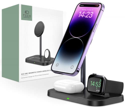 Tech-Protect wireless charger QI15W A22 3in1 Magnetic MagSafe, black