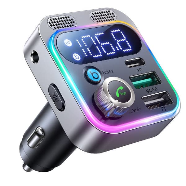 Joyroom Car Charger 4-in-1, Bluetooth FM Transmitter C+U+U, QC 3.0, PD, 48W, Black (JR-CL16)