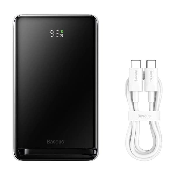 Baseus Power Bank Magnetic Wireless charging (With Xiaobai Type-C to Type-C 60W(20V/3A) 0.5m) MagSafe 15W / PD 20W, 10000 mAh, White (PPCX000202)