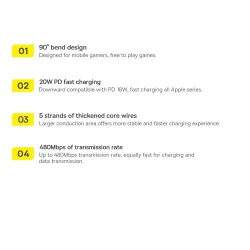 Baseus Type-C - Lightning MVP 2 Elbow-shaped Fast Charging Data Cable 20W 1m Black (CAVP000201)