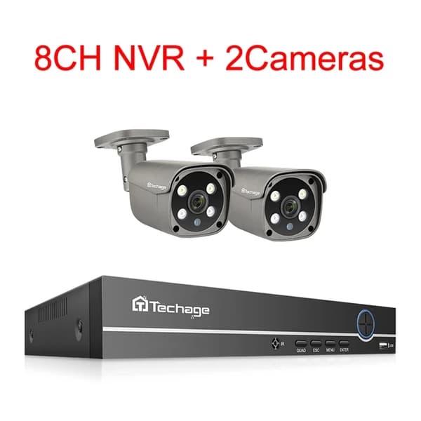 CCTV-system, To-vejs lyd, AI IP-kamera, , 3T, 8CH NVR and 2 Camera