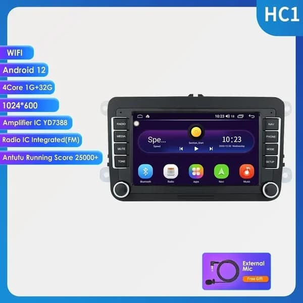 Bil GPS Radio Stereo, Android 12, RDS BT Navigation, S8 tilføj AHDCAMERA2 AI