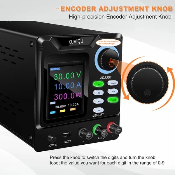 Programmerbar DC Strømforsyning, Justerbar Spænding, PC Software Kontrol, 30V 10A Sort, AC 220V