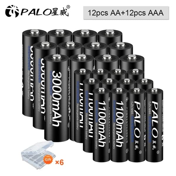 Uudelleenladattavat paristot, 3000mAh kapasiteetti, USB-latauspaikat, 12 AA AAA -paristoa