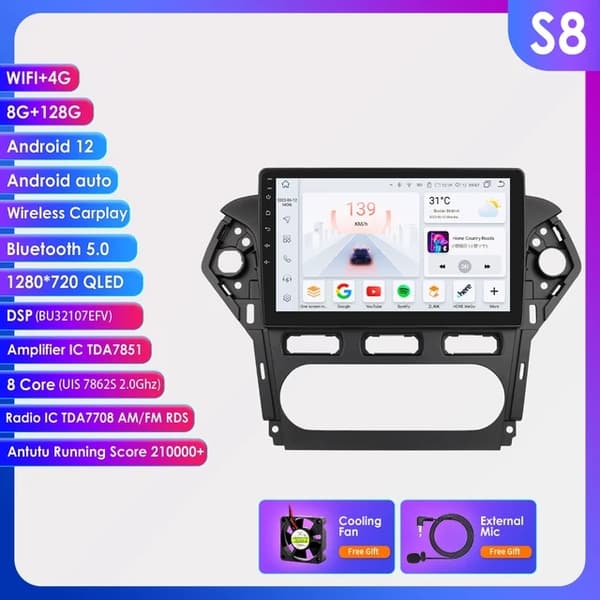Auton älykäs järjestelmä, 8GB RAM, Android Auto -integrointi, S5-4G 64G-8cores-4G