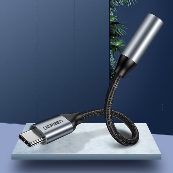 Hörlursadapter med Mini Jack 3,5 mm till USB-C 10 cm - grå