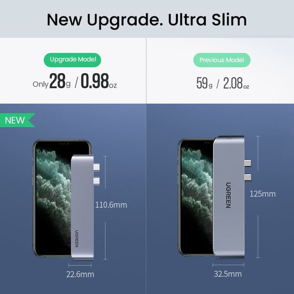 Multifunktionel HUB-port til MacBook Pro / Air 2x USB-C til USB-C HDMI 3x USB 3.0 - grå