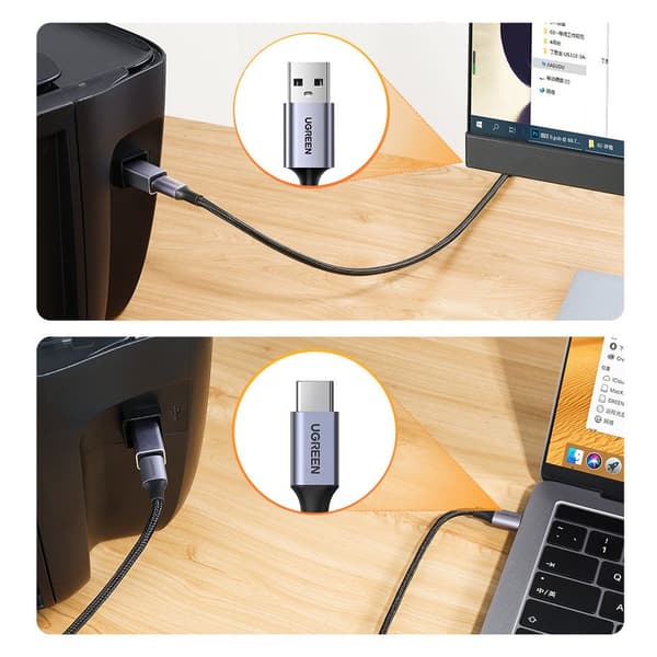 Adapterstik fra USB-C til USB-B til en diskprinter - grå
