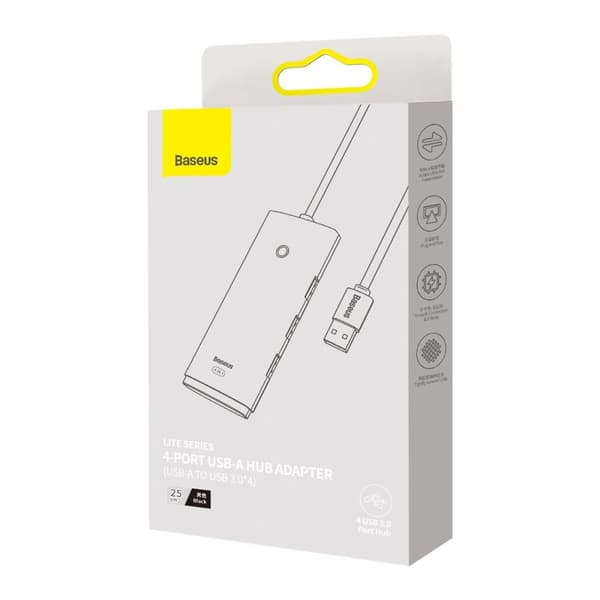 4-Port Lite Series HUB Splitter USB-A till 4x USB-A 3.0-kabel 25cm - svart