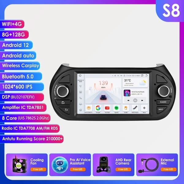 Bilradio, Android 12, Carplay, S6 AHD2 AI