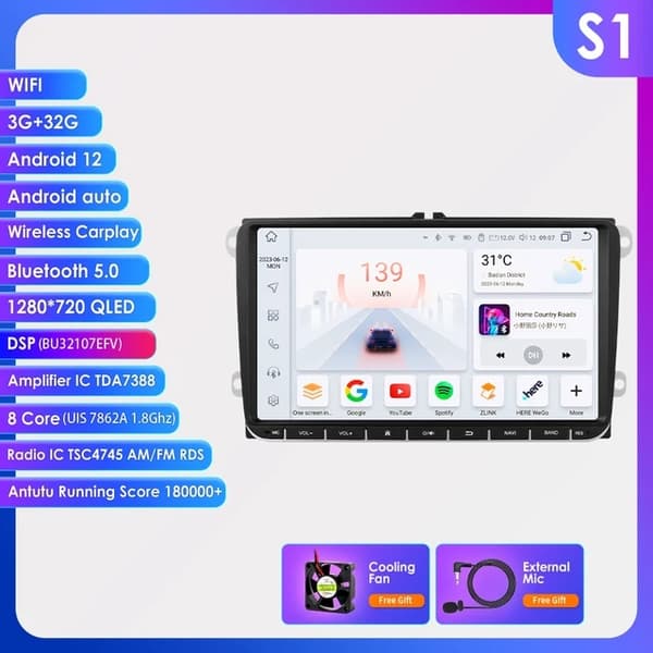 Autosoitin, Android 12, GPS-navigointi, HC1L (4-ydin 1G 16G)