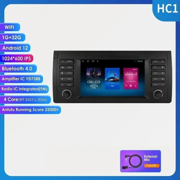 Bil Stereo System, Android 12 Kompatibilitet, CarPlay Multimedie, HC1L-1G 16G-4cores