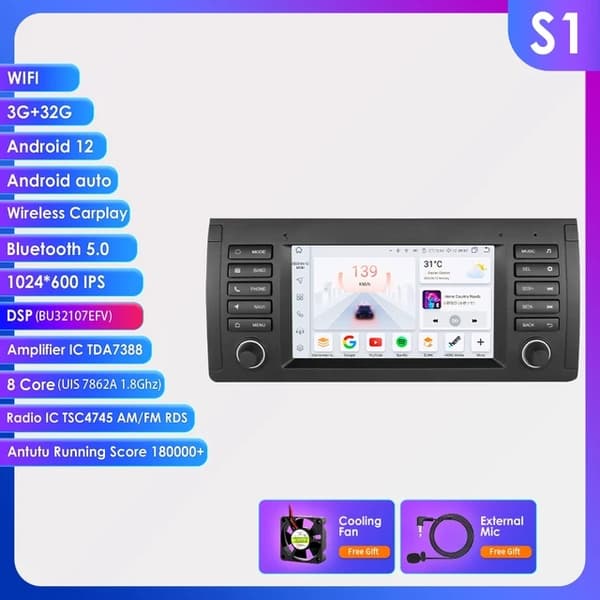 Bil Stereo System, Android 12 Kompatibilitet, CarPlay Multimedie, HC1L-1G 16G-4cores