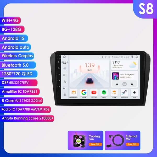 Bil GPS Radio Stereo, Android 12, CarPlay, 4 kärnor 2G 64G-P3CP
