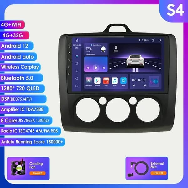 Carplay bil Android Radio, Apple Carplay-stöd, GPS-navigation, P1 Svart