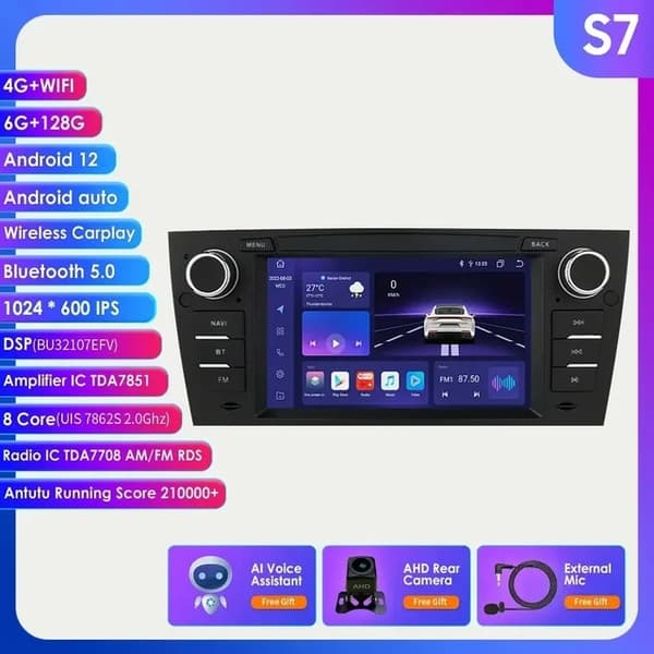 Carplay Android Autoradio, 4GLTE-yhteys, monimediasoitin stereoääni, S3 8-ydin 3G 32G