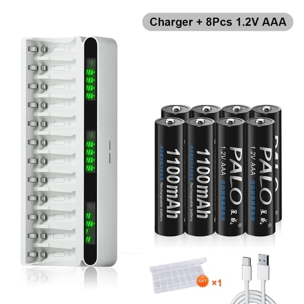 Batterioplader, LCD-skærm, Hurtigopladning, 8AA 8AAA
