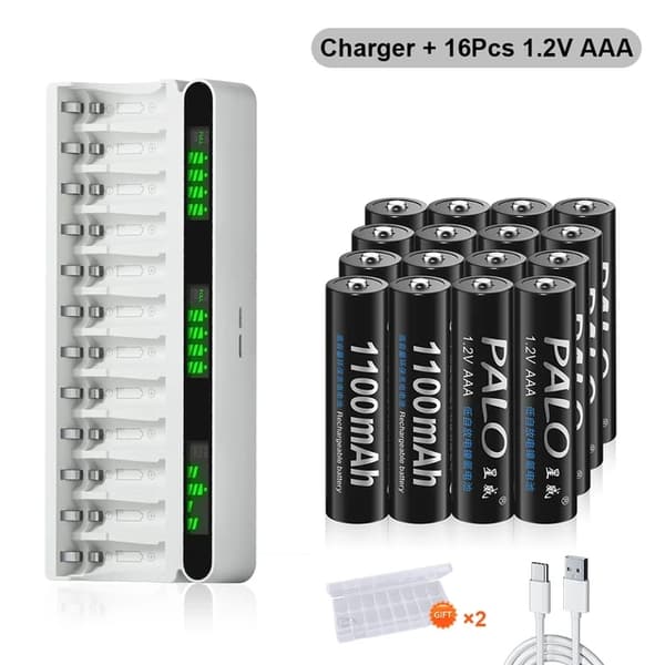 Batterioplader, LCD-skærm, Hurtigopladning, 8AA 8AAA