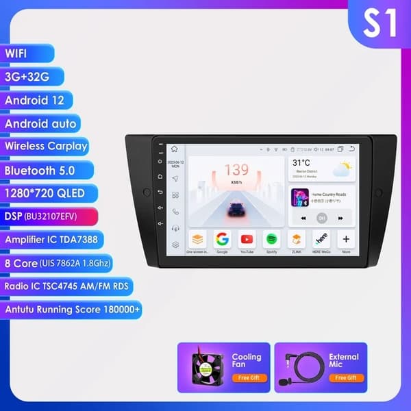 Auton Android 12 multimediatoistin, GPS-navigointi, stereokuuloke, S8-8G 128G-8cores-4G