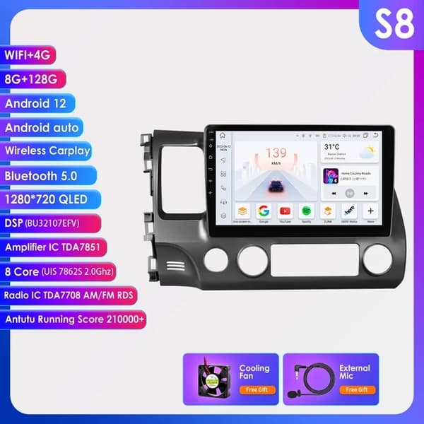Carplay bilradio, Ai stemmestyring, 4G LTE forbindelse, S2-4G 32G-8 kerner