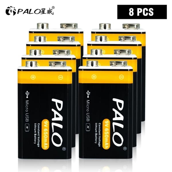 9V Genopladeligt Batteri, Micro USB Opladning, Lithium Ion Teknologi, 9V, 12 stk