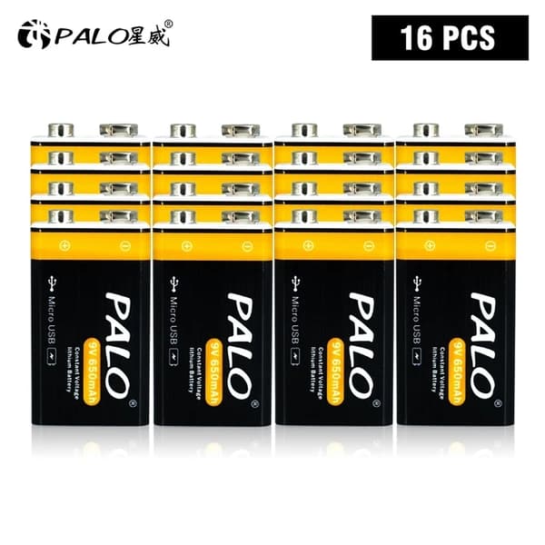 9V Genopladeligt Batteri, Micro USB Opladning, Lithium Ion Teknologi, 9V, 12 stk