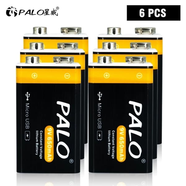 9V Genopladeligt Batteri, Micro USB Opladning, Lithium Ion Teknologi, 9V, 12 stk