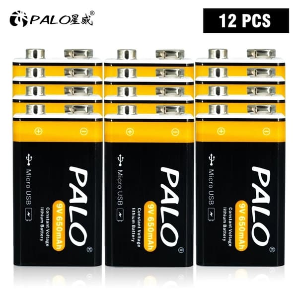 9V Genopladeligt Batteri, Micro USB Opladning, Lithium Ion Teknologi, 9V, 12 stk