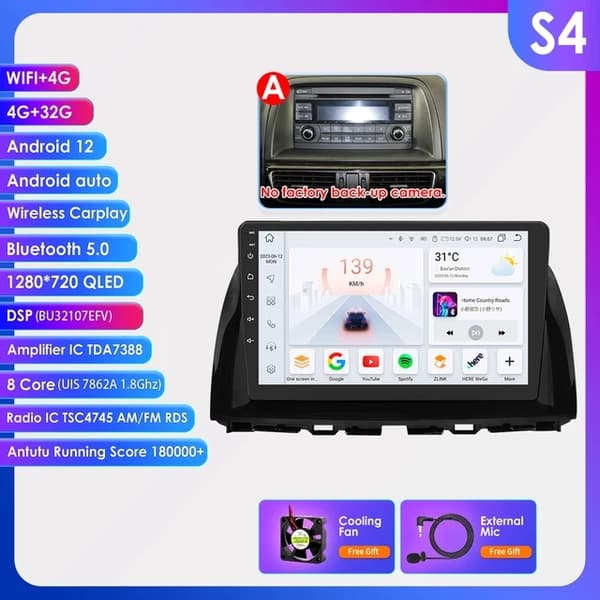 Bil Multimedia, Android 12, GPS Navigation, A-4kärnig 2G 64G-P3CP