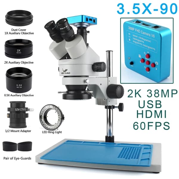 Stereo Trinokulaarimikroskooppi, jatkuva zoomaus, 4K HDMI-kamera, 2k 38mp HDMI USB