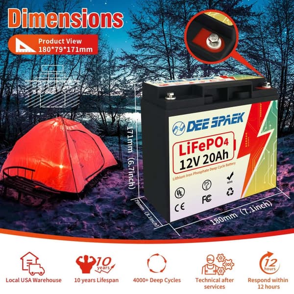 LiFePO4-akku, sisäänrakennettu BMS, energian varastointi, 12V 20AH