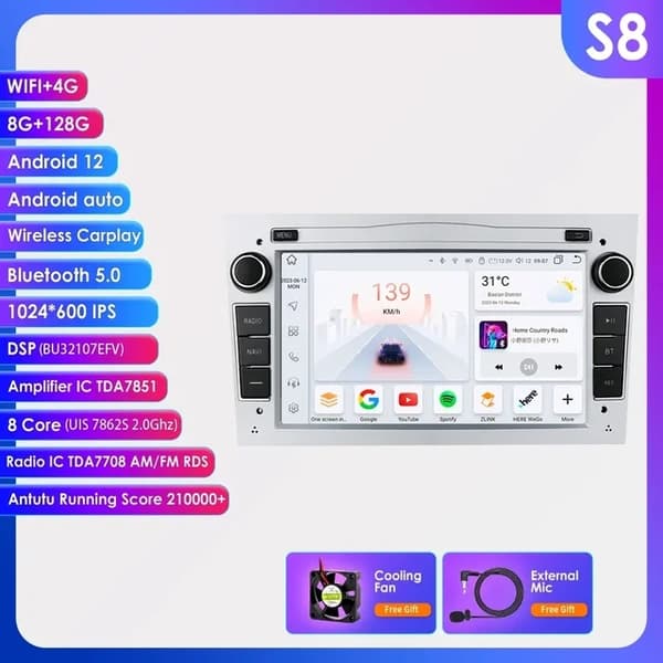 Android Auto -autosoitin, 7 tuuman näyttö, Octa Core -suoritin, HC2CP 2G 32G B