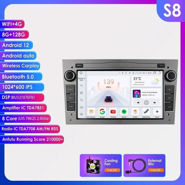 Android Auto -autosoitin, 7 tuuman näyttö, Octa Core -suoritin, HC2CP 2G 32G B