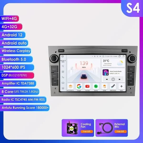 Android Auto -autosoitin, 7 tuuman näyttö, Octa Core -suoritin, HC2CP 2G 32G B