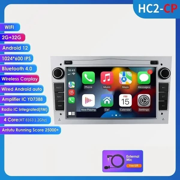 Android Auto -autosoitin, 7 tuuman näyttö, Octa Core -suoritin, HC2CP 2G 32G B