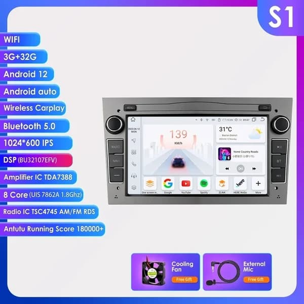 Android Auto -autosoitin, 7 tuuman näyttö, Octa Core -suoritin, HC2CP 2G 32G B
