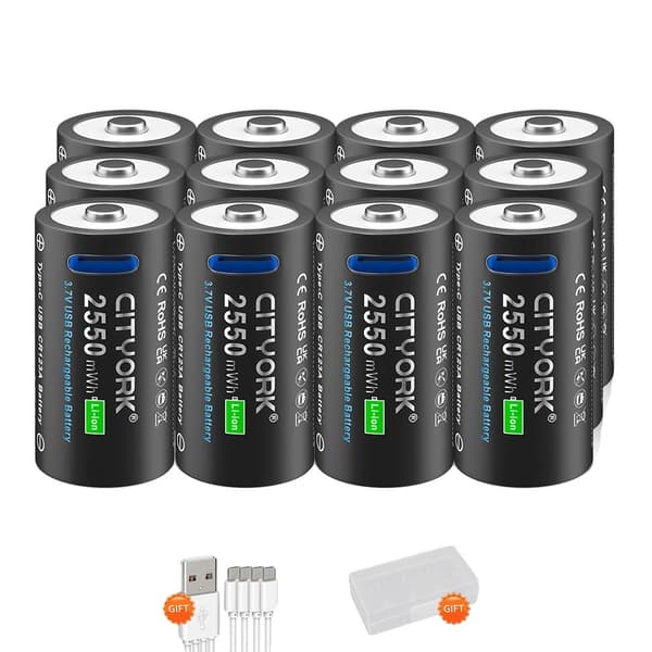 Genopladeligt CR123A batteri, 3,7V lithium, kompatibilitet med laserpen og lommelygte., 12 stk CR123A