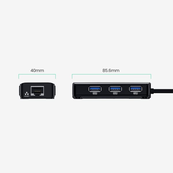 HUB Nätverksadapter USB-A - RJ45 1000 Mbps / 3x USB 3.0 svart