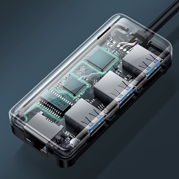 HUB Nätverksadapter USB-A - RJ45 1000 Mbps / 3x USB 3.0 svart