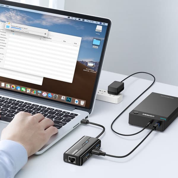 HUB Nätverksadapter USB-A - RJ45 1000 Mbps / 3x USB 3.0 svart