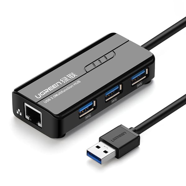 HUB Nätverksadapter USB-A - RJ45 1000 Mbps / 3x USB 3.0 svart
