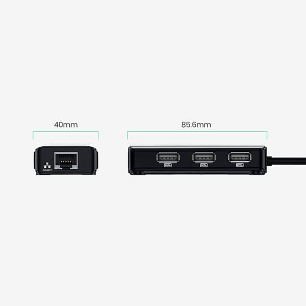HUB Nätverksadapter USB-A - RJ45 10/100 Mbps / 3x USB 3.0 svart