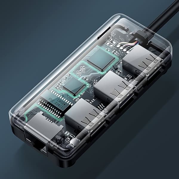 HUB Nätverksadapter USB-A - RJ45 10/100 Mbps / 3x USB 3.0 svart