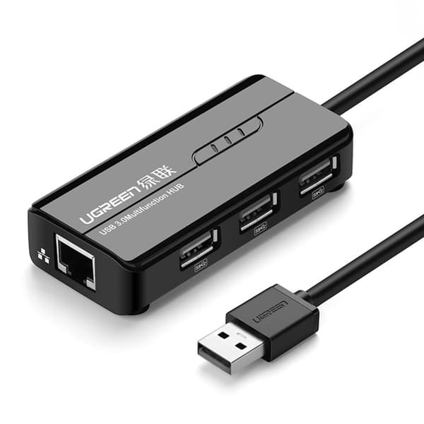 HUB Nätverksadapter USB-A - RJ45 10/100 Mbps / 3x USB 3.0 svart